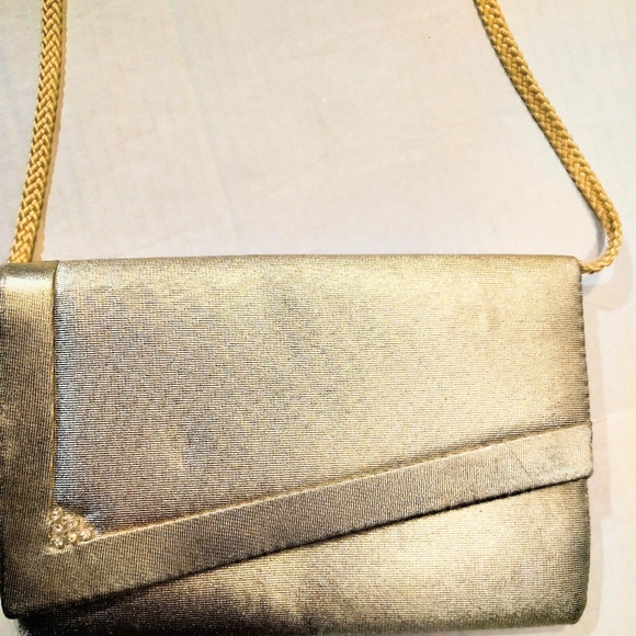 unbranded Handbags - Metallic Gold Purse, Snap Shut And Open Compartment With Pocket, Strap